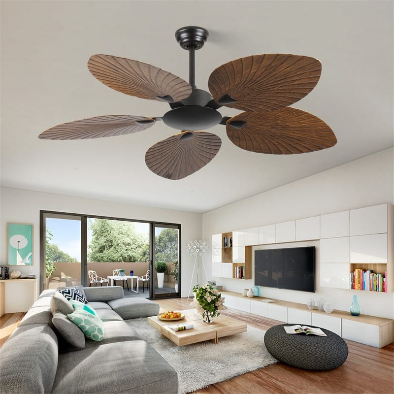 52" Indoor/Outdoor Retro 5-Palm Leaf Shaped Blades Tropical Ceiling Fan without Light