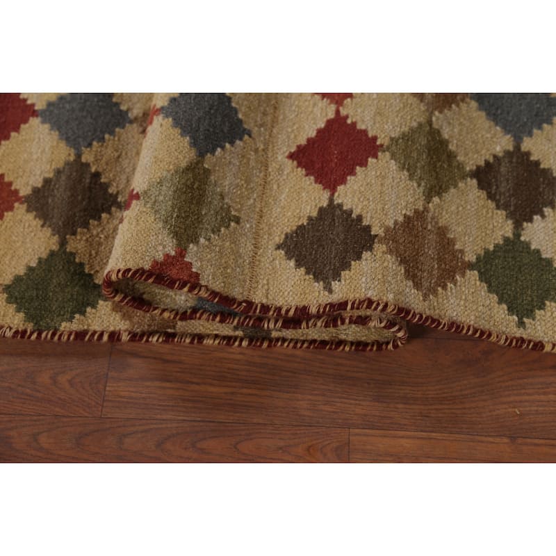 All-Over Flat Weave Geometric Kilim Indian Rug Handmade Wool Carpet - 5'0"x 7'10"