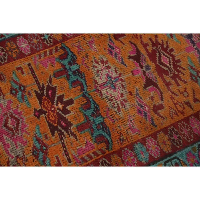 Hand Knotted Oriental 100% Wool Carpet Traditional Geometric Oranges & Rust Shiraz Runner Rug - 11' 0'' X 3' 3''