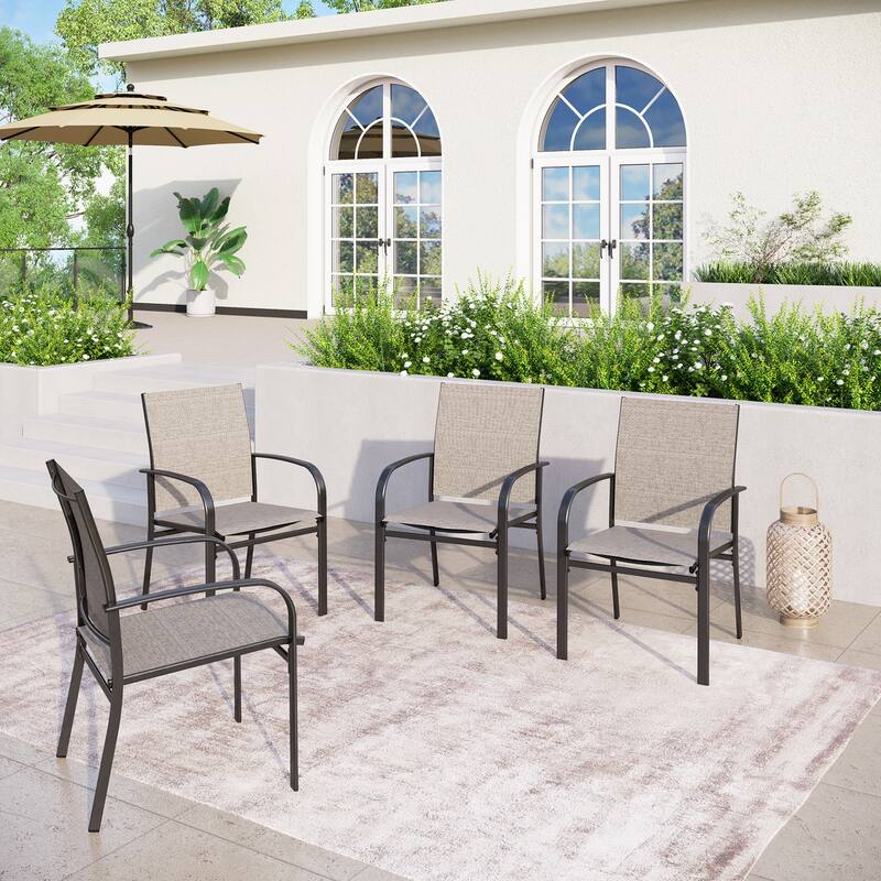 MAISON ARTS Patio Dining Set 7 Piece Metal Rectangle Table and 6 Textilene Chairs