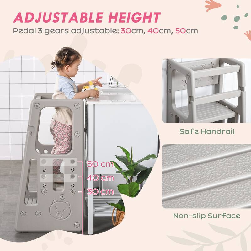 Toddler Tower with Adjustable Height, Toddler Kitchen Stool Helper with Anti-slip Mat, Step Stool for Kitchen, Bathroom