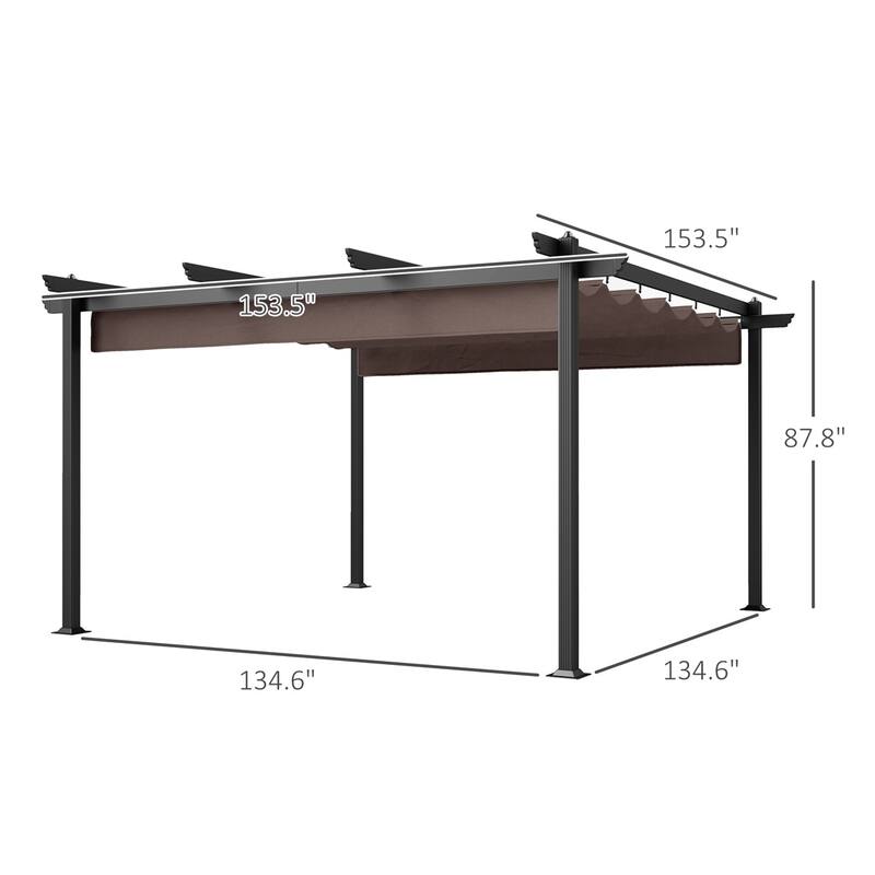 Brown Retractable Canopy Pergola with Aluminum Frame and 180g Polyester Fabric UPF 30 Plus for Patio Garden