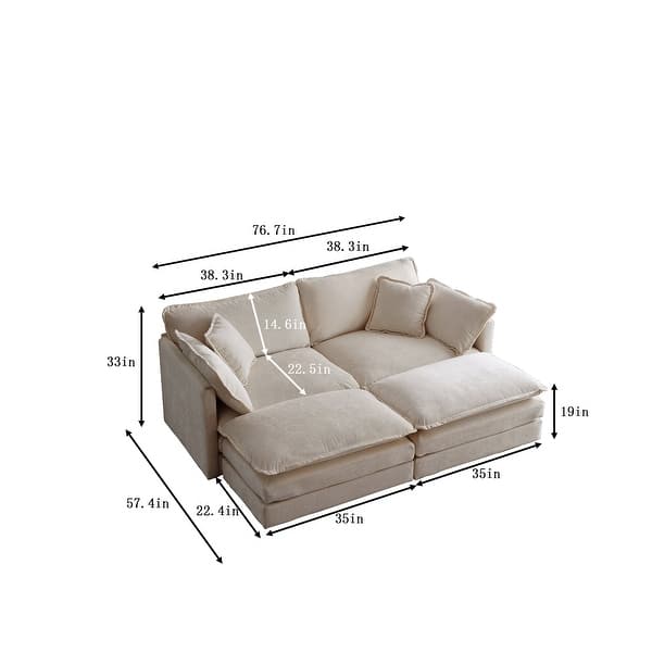 dimension image slide 19 of 23, Cloud Chenille Upholstered Modular Sectional Sofa with DIY Combination Design
