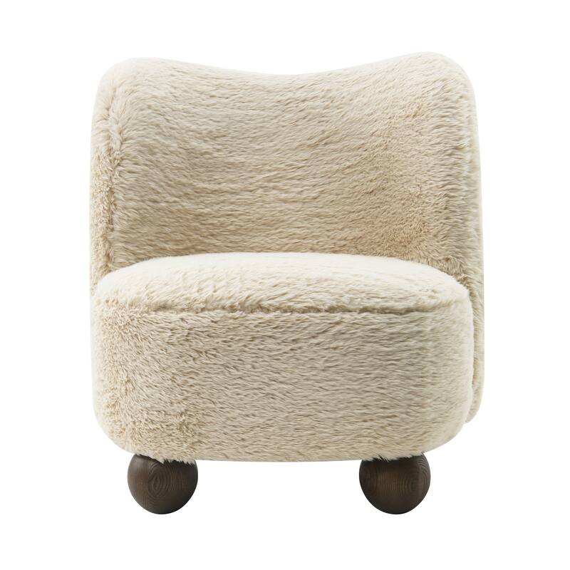 Sagebrook Home Ivory Ball-Foot Wood Accent Chair - Cozy Non-Woven Fabric - 29" x 31" x 32" - Ivory/beige
