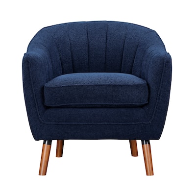 Blue Textured Fabric Upholstered Mid-Century Modern Accent Chair
