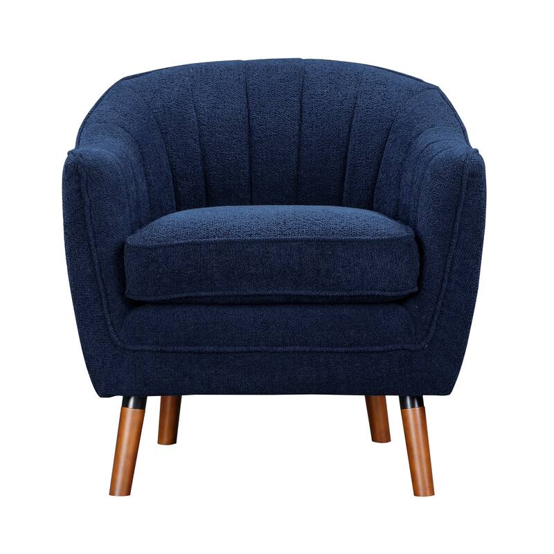 Mid-Century Modern Chenille Armchair with Channel Stitching - Blue