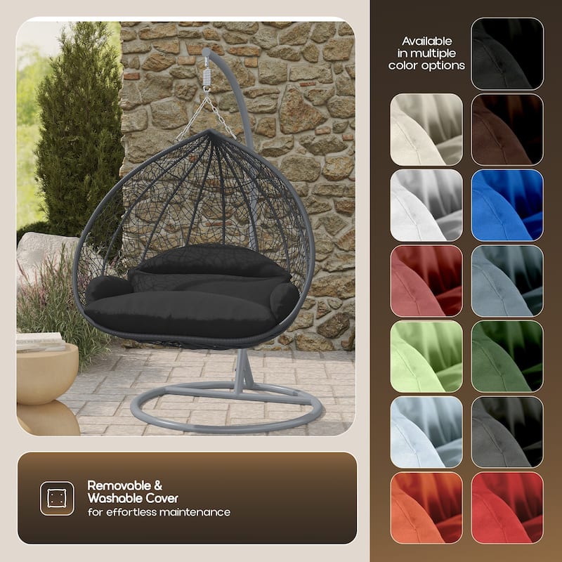 2-Person Egg Swing Chair in Grey Stainless Steel 2-Seater Porch Swing for Outdoor and Indoor - 77.95" Height