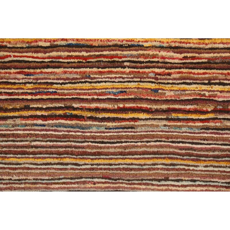 Contemporary Striped Gabbeh Kashkoli Area Rug Wool Hand-knotted Carpet - 2'6" x 4'1"