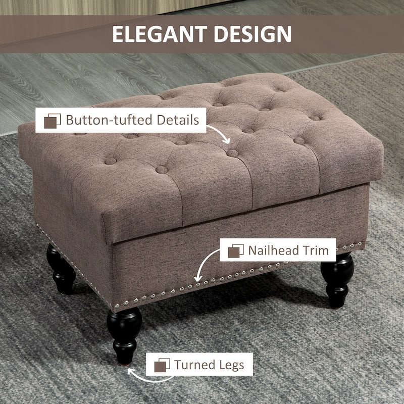 Multi-Functional Storage Ottoman with Rubberwood Legs and Tufted Lid for Bedroom or Living Room