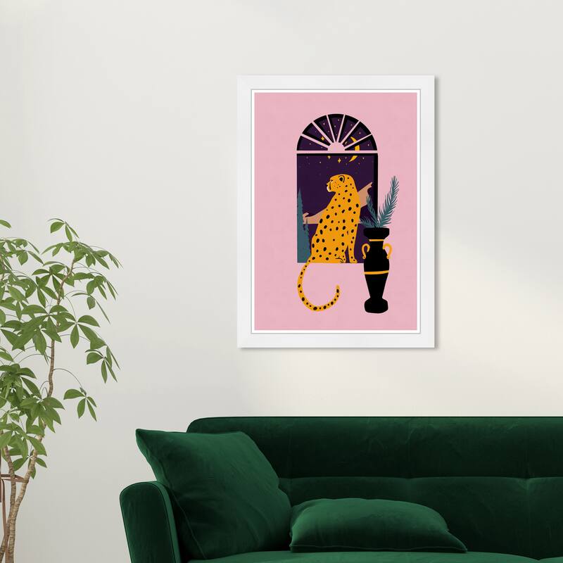 Wynwood Studio Prints Animals Waiting By The Window Yellow and Dark Yellow Bohemian & Eclectic Wall Art Canvas Print - White