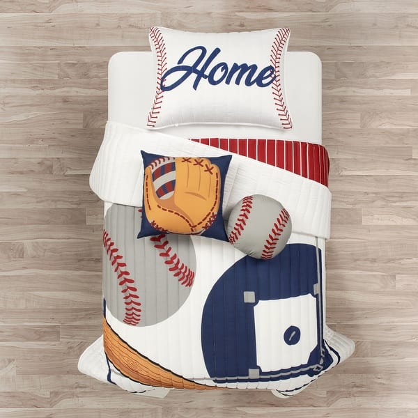 slide 2 of 17, Lush Decor Baseball Game Reversible Oversized Kids Quilt White/Red - Twin