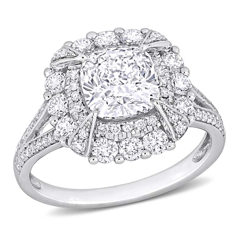 Miadora 3ct TDW Cushion and Round-Cut Diamond Cluster Halo Splitshank Ring in 14k White Gold