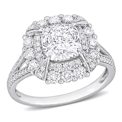 Miadora 3ct TDW Cushion and Round-Cut Diamond Cluster Halo Splitshank Ring in 14k White Gold