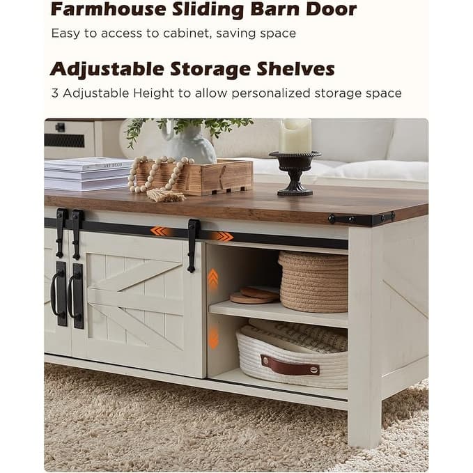 Farmhouse Lift Top Coffee Table, Rustic Center Table, Lifting Tabletop