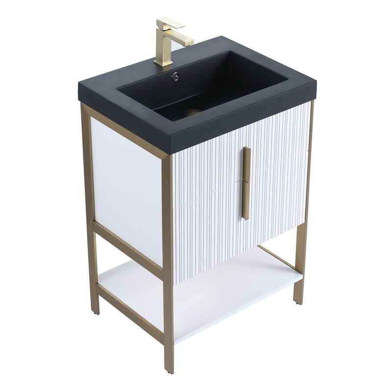 Fine Fixtures Serenity Modern Bathroom Vanity with Black Gel Acrylic Top