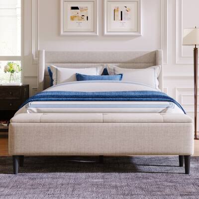 Upholstered Storage Bed Frame with Storage Ottoman Bench
