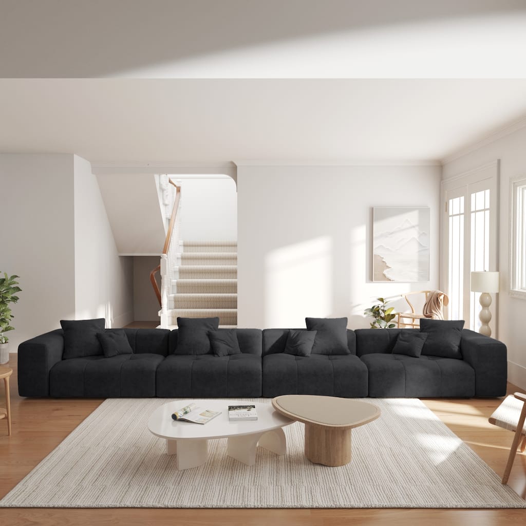 4-Seater Linen Upholstered Cloud Couch Modular Sectional Sofa for Living Room and Bedroom
