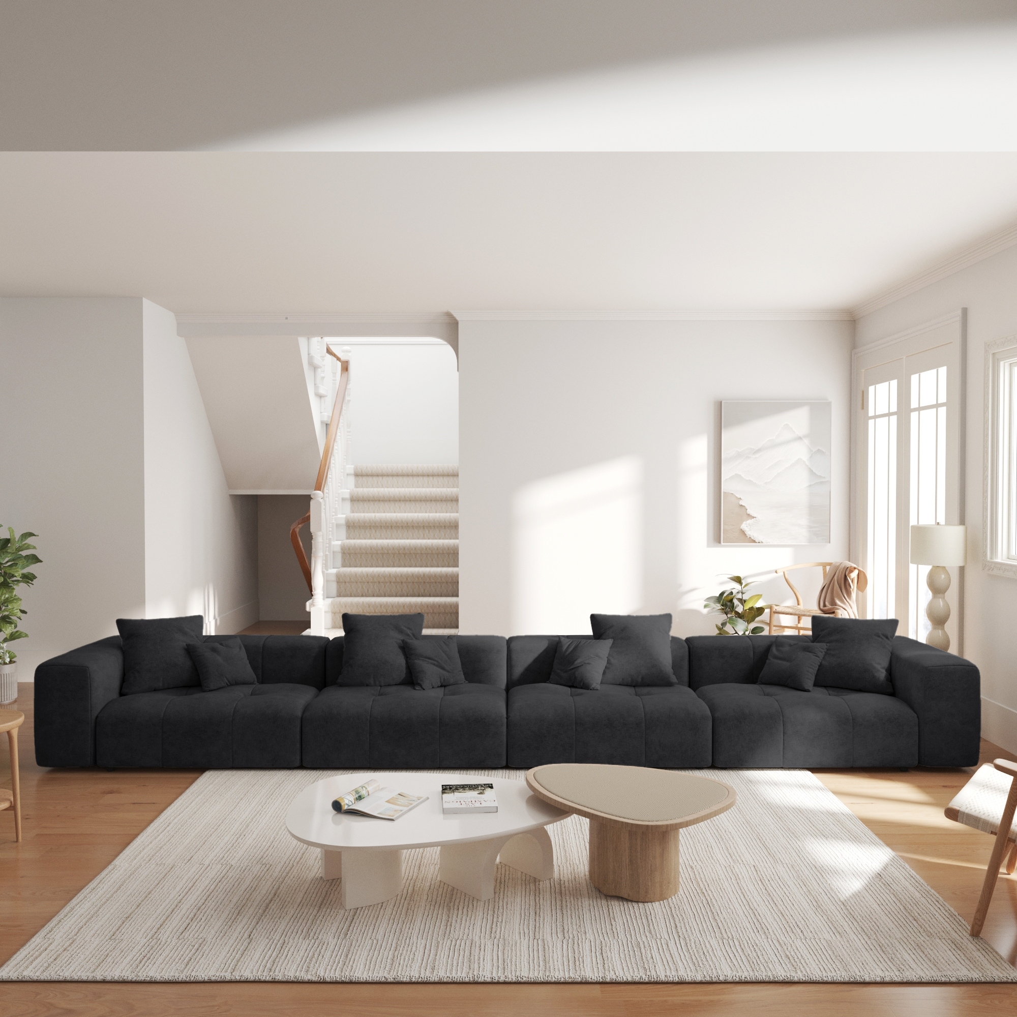 4-Seater Linen Upholstered Cloud Couch Modular Sectional Sofa for Living Room and Bedroom