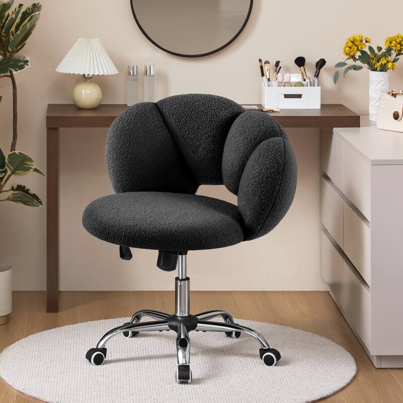 Yaheetech Upholstered Desk Chair Rolling Computer Chair with Cloud-shaped Backrest - Black