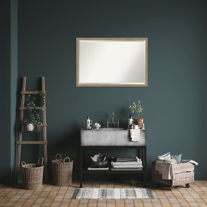 Woodgrain Stripe Beveled Wood Framed Bathroom Vanity Wall Mirror