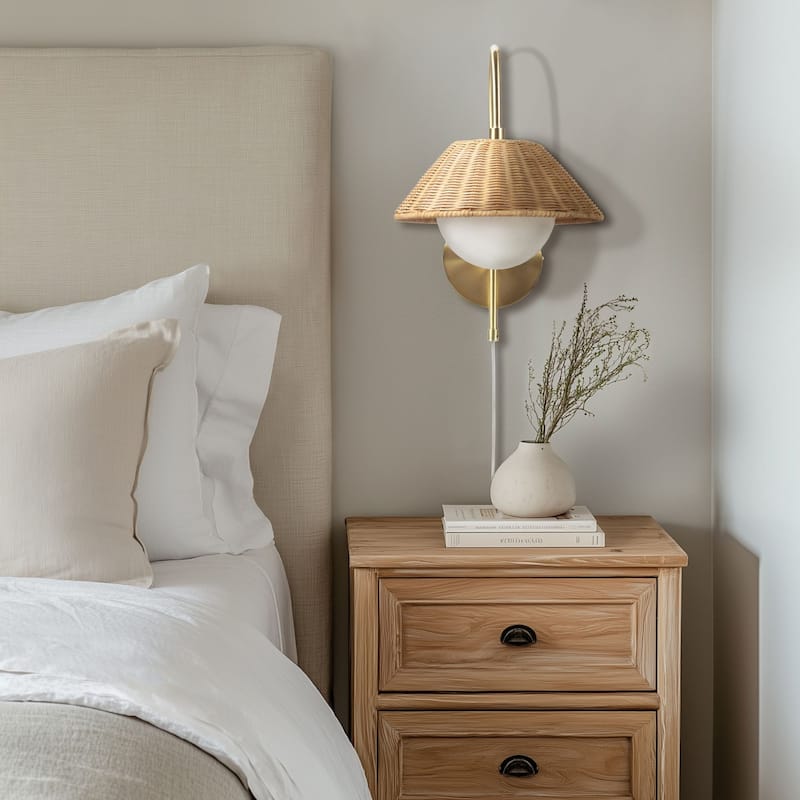 INK+IVY Laguna Gold Rattan Weave Shade Wall Sconce
