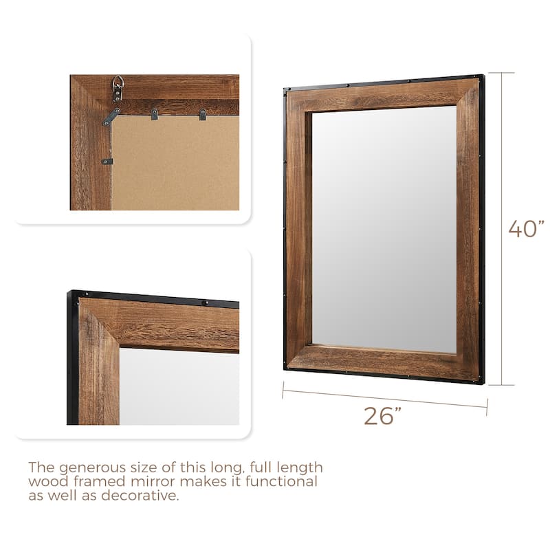 Rustic Natural Wood and Iron Framed Wall Vanity Mirror - 40"x26"