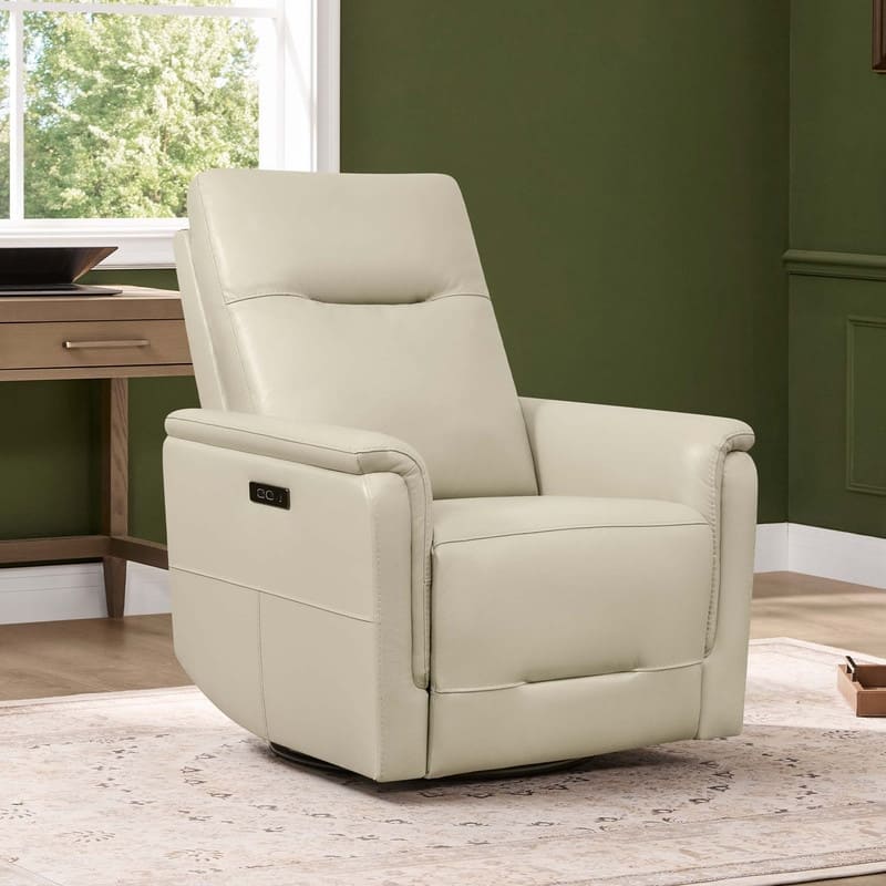 Spruce & Spring Genuine Leather Swivel Glider Recliner with Adjustable Headrest