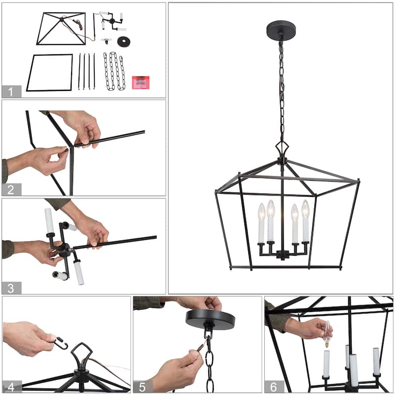 Modern Black 4-Light Lantern Chandelier Island Light for Kitchen Island - L17.5"*W17.5"*H20"