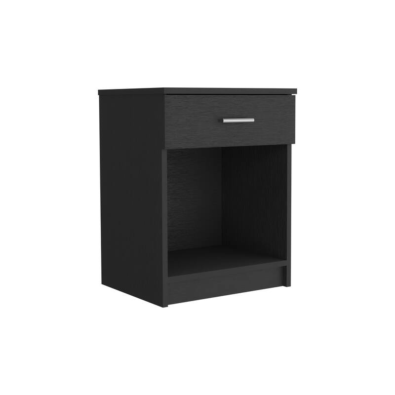 Compact Black End Table/Nightstand - One Drawer, Open Shelf, and Superior Top
