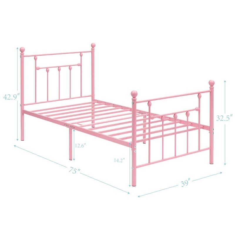 VECELO Modern Metal Platform Bed Frame,Twin Size Bed Set of 2