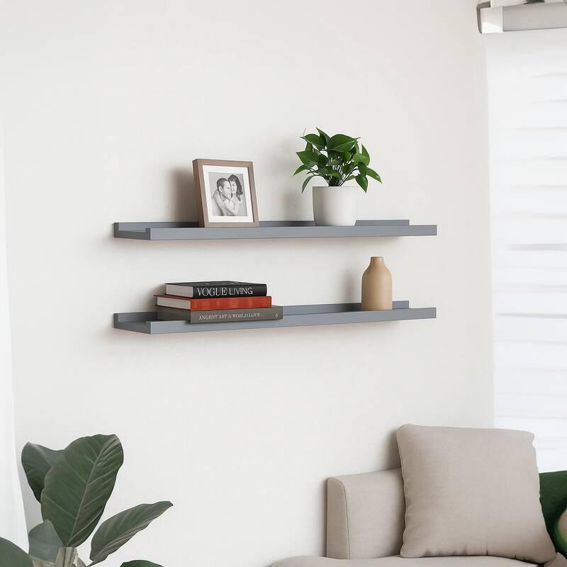Yuli Wall Shelf Set of 2, Raised Ledge Design, Classic Gray 32 Inch