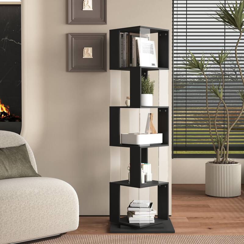 5 tier Rotating Bookshelf, Modern Floor Rack Simple Bookcase