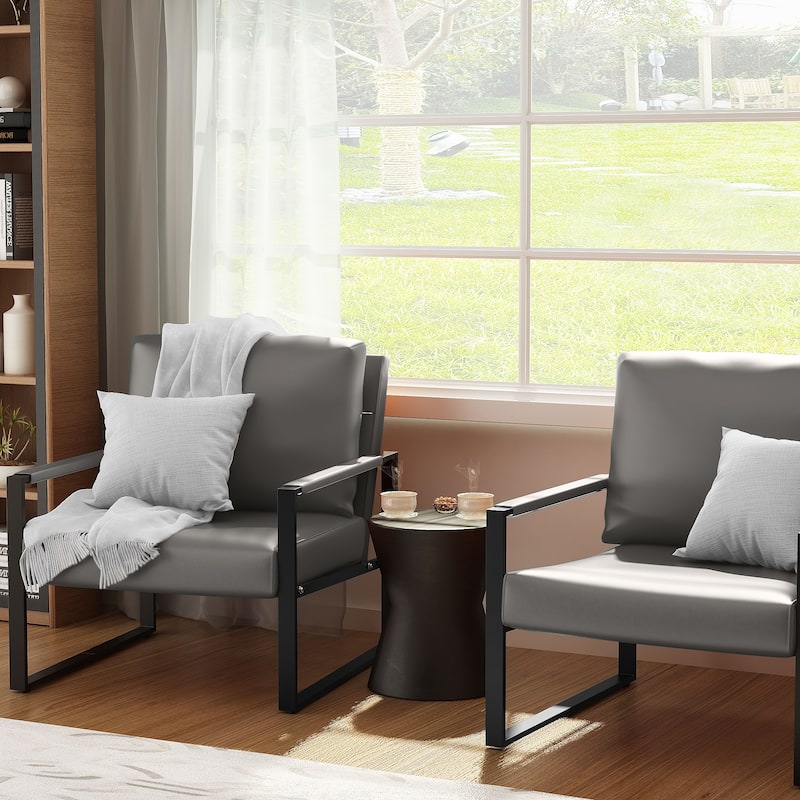 Eureka Modern Vintage Upholstered PU Leather Armchairs, Mid Century Accent Chairs with Steel Frame, Leisure Chairs (Set of 2)