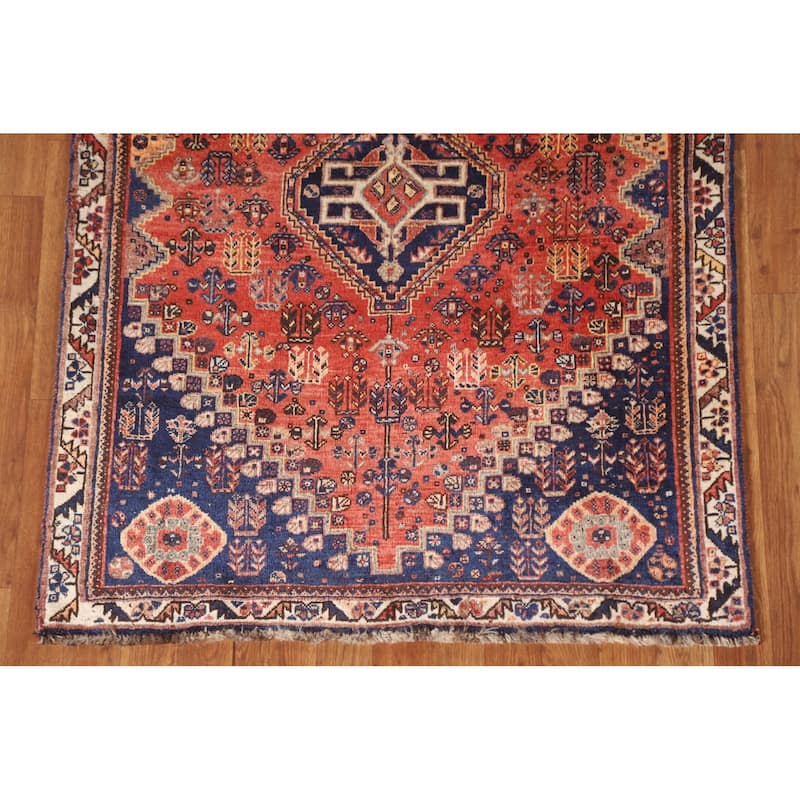 Vegetable Dye Shiraz Persian Vintage Rug Handmade Wool Carpet - 3'6"x 4'6"