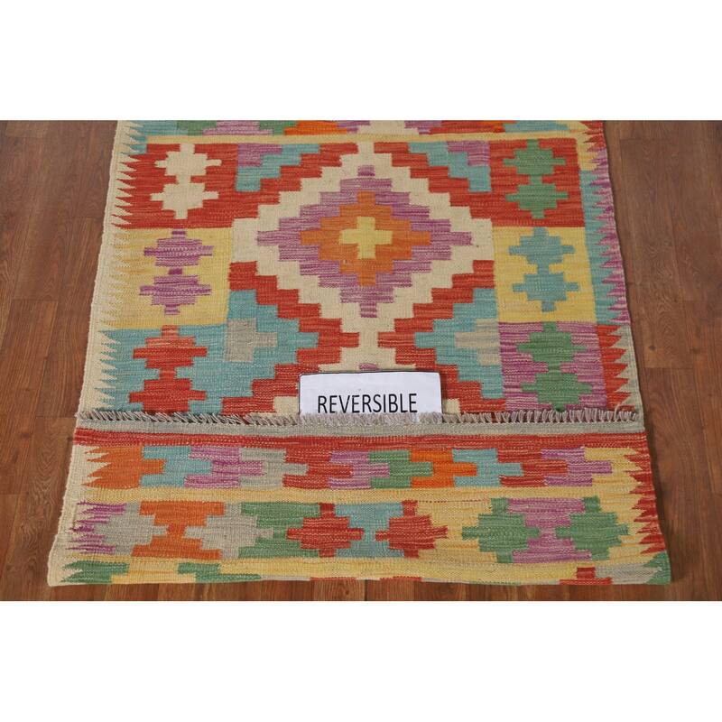 Reversible Kilim Oriental Area Rug Flatweave Wool Carpet - 3'3"x 5'1"