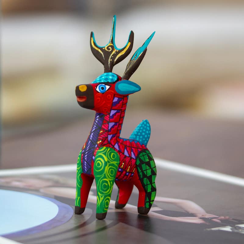 Novica Handmade Charming Crimson Deer Wood Alebrije Figurine