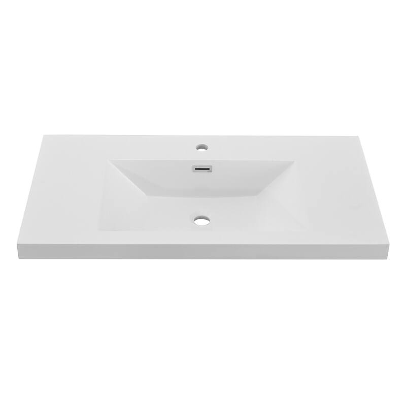 36" in. W x 26" in. D Modern Rectangular Integrated Resin Bathroom Sink Vanity Top One-Piece Design - 36"