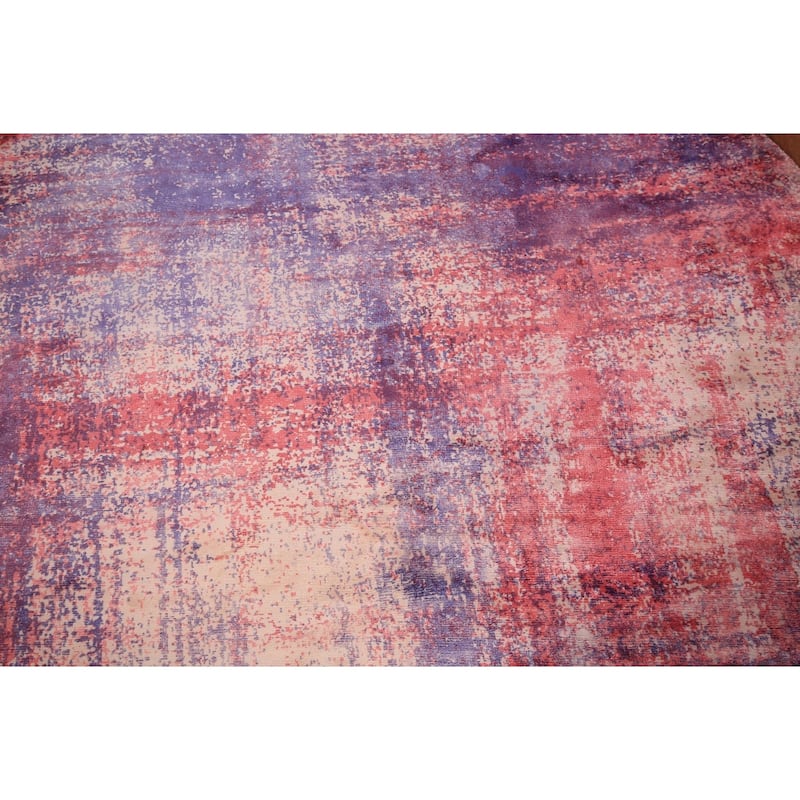 Contemporary Round Area Rug Handmade Abstract Wool Carpet - 6'7" x 6'6"