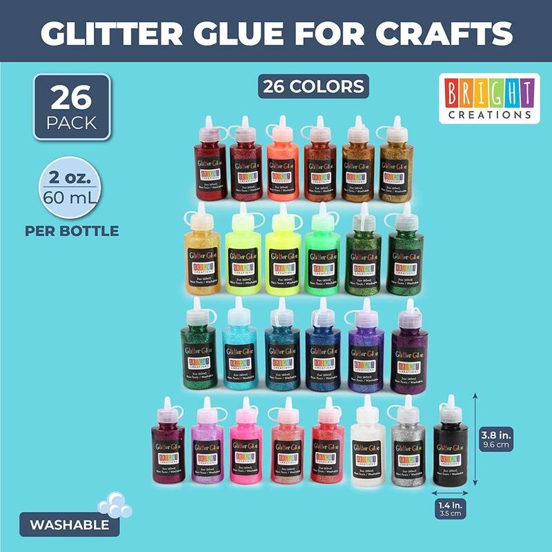Bright Creations Glue Containing Glitter in 26 Rainbow Colors for Arts and Crafts (2 oz, 26 Pack)