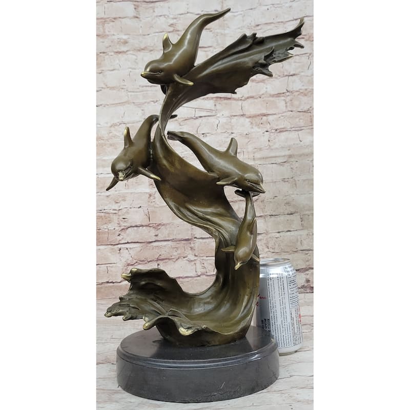 Hand Made Original American Artist Williams Four Imitative Dolphins Swimming Bronze Statue