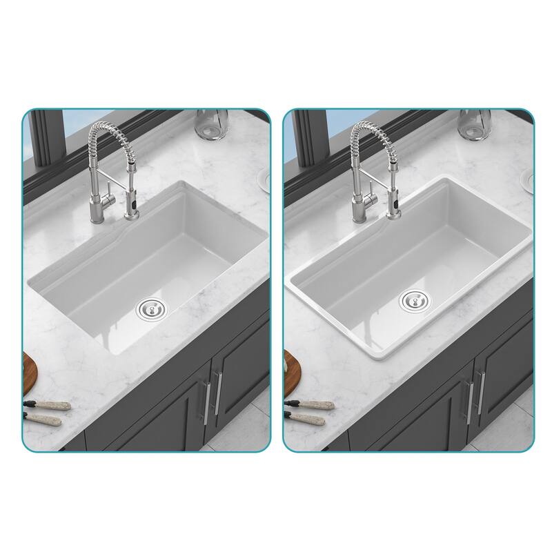Undermount Workstation Single Bowl Porcelain Fireclay Kitchen Sink - Dual Mount White Fireclay Rectangular Deep Single Bowl