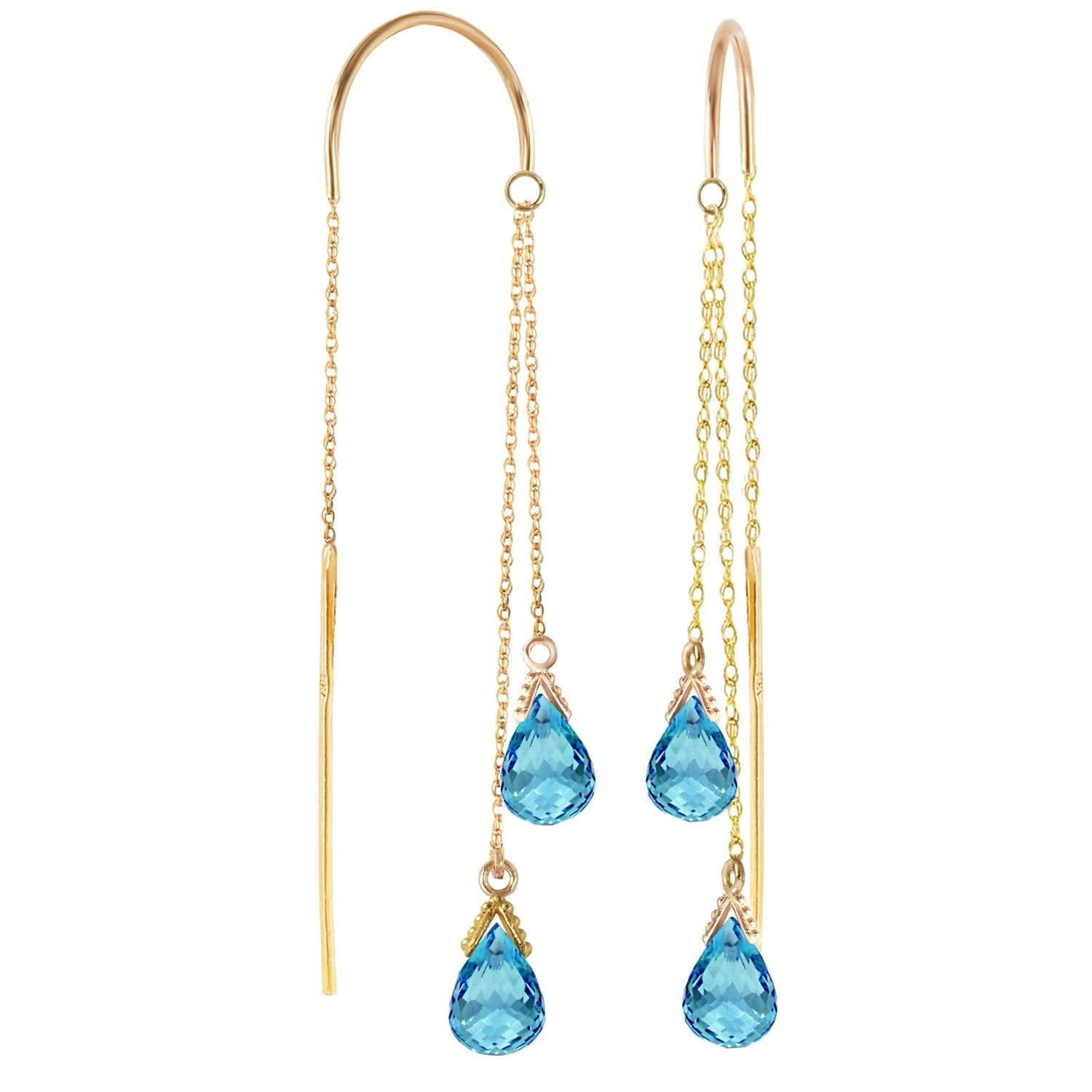 MayaMila 14K Solid Gold Threaded Dangles Gemstone Earrings Blue Topaz Jewelry