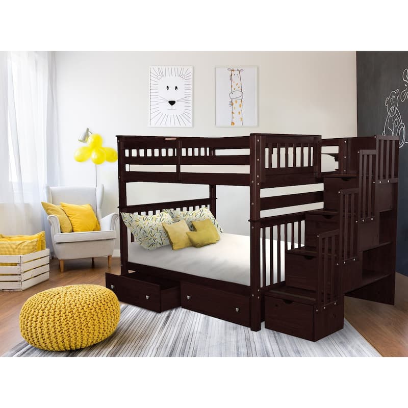 Taylor & Olive Trillium Full over Full Stairway Bunk Bed, 2 Drawers