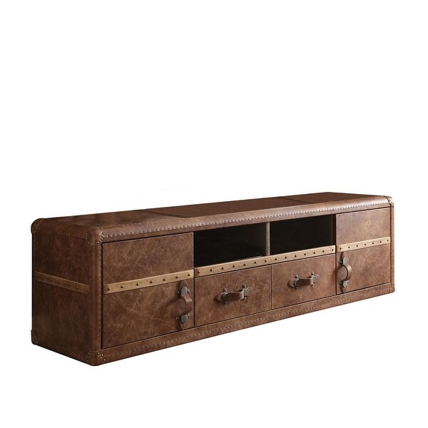 Acme Furniture Aberdeen Top Grain Leather TV Stand, Retro Brown