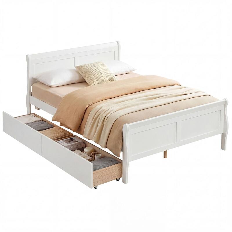 Costway Twin Size Bed Frame with 2 Storage Drawers Wood Platform Bed