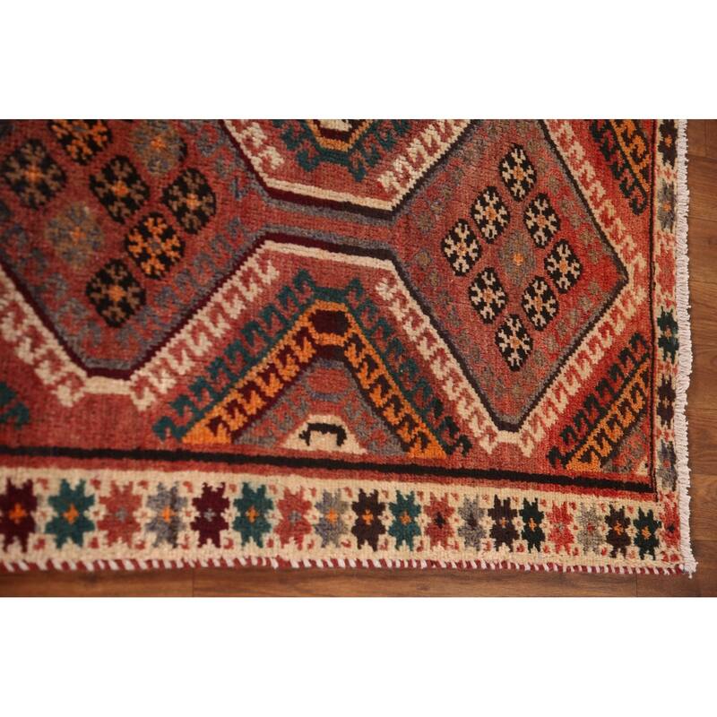 Geometric Bakhtiari Persian Vintage Area Rug Hand-knotted Wool Carpet - 4'2"x 7'3"