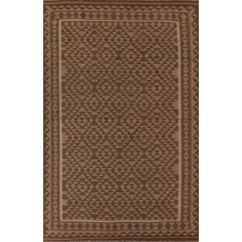 Hand Woven Oriental 100% Wool Carpet Southwestern Geometric Brown Kilim Area Rug - 9' 6'' X 6' 4''