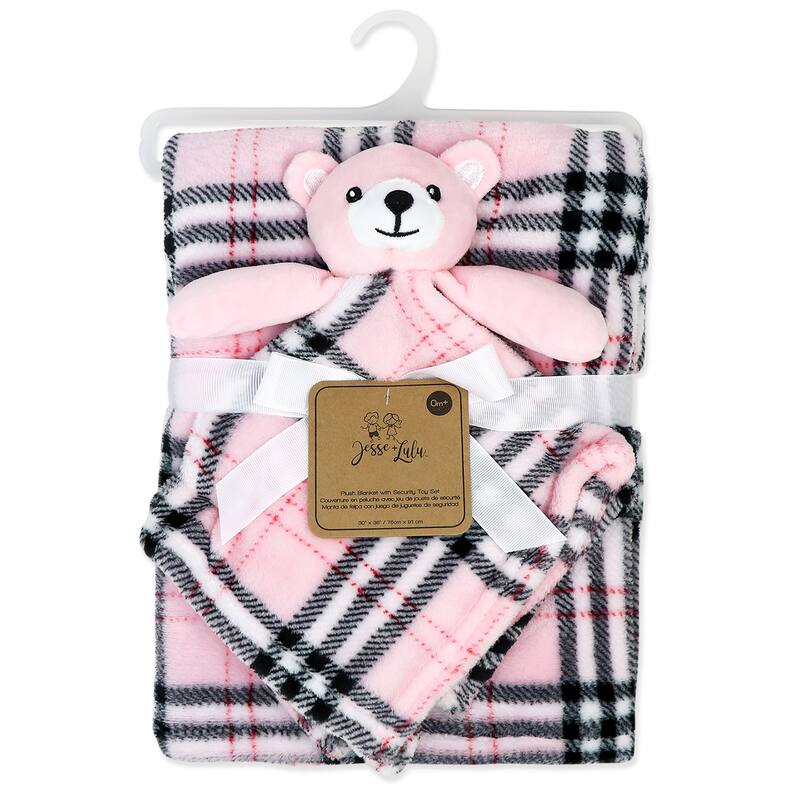 Baby Boys and Baby Girls Plaid Plush Blanket with Nunu Lovey Toy