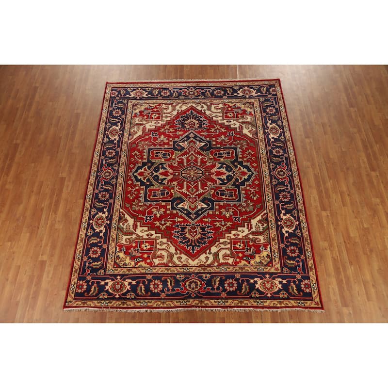 Hand Knotted Oriental 100% Wool Carpet Traditional Medallion Red Heriz (serapi) Area Rug - 9' 11'' X 7' 11''
