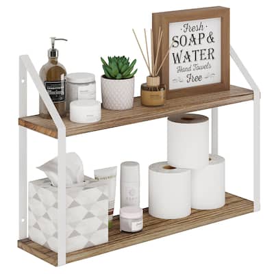 Wallniture Modena 2 Tier Shelves with White Brackets, Bathroom Wall Decor, 24x6", Burnt